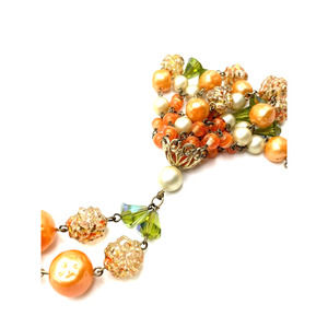 Art Deco Beaded Tassel Statement Necklace Crystal Pearl Glass Gold Filigree